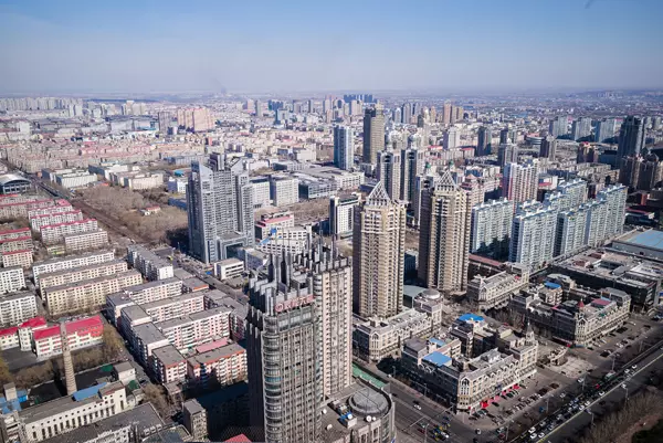 Bird's eye view of Harbin city showcasing the infrastructure and municipals drinking water treatment facilities.